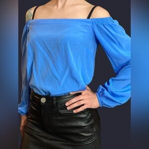 XS Lilly Pulitzer Off-Shoulder Blue Silk Top